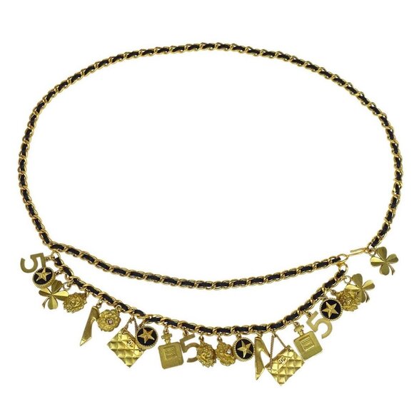 Chanel CC Icon Chain Belt Artificial Pearl Gold Black 94A 195244 - Picture 1 of 4